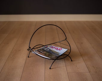 Mid Century Modern Curved Wire Black Magazine Rack Holder