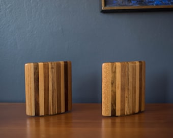 Mid Century Modern Studio Mixed Wood Bookends