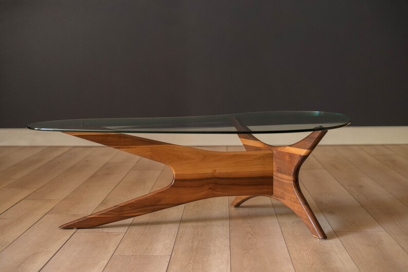 Mid Century Modern Solid Walnut and Glass Jacks Coffee Table by Adrian Pearsall reserved image 2