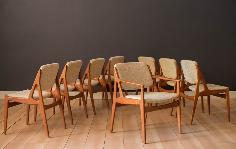 Vintage Set of Eight Danish Ella Teak Tilt Back Dining Chairs by Arne Vodder reserved image 1