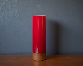 Vintage Scandinavian Red Glass Cylinder Table Lamp