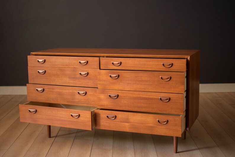 Vintage Scandinavian Teak Eight Drawer Double Dresser image 2