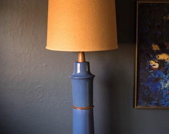 Mid Century Blue Stoneware Table Lamp by Martz