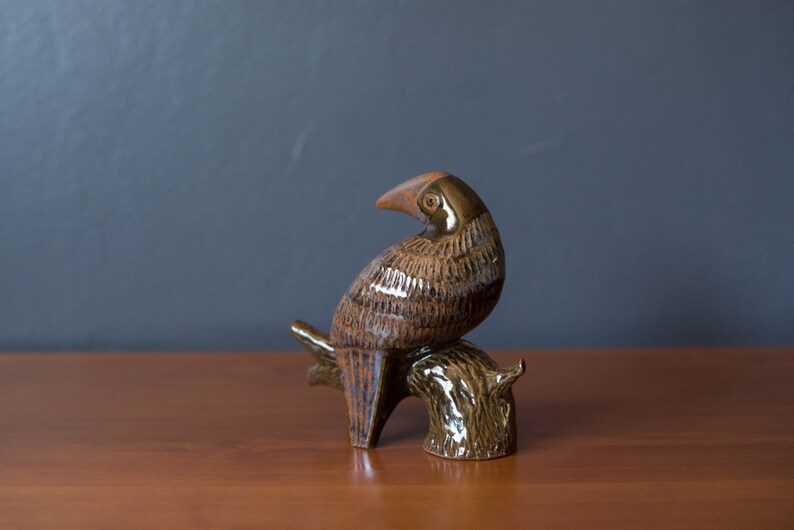 California Studio Mid Century Glazed Stoneware Bird Sculpture by Robert Maxwell image 1