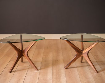 Vintage Pair of Solid Walnut and Glass Jacks End Tables by Adrian Pearsall — reserved