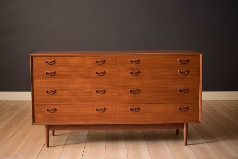 Vintage Scandinavian Teak Eight Drawer Double Dresser image 1