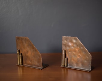Pair of Vintage Brass and Copper Trench Art Bookends