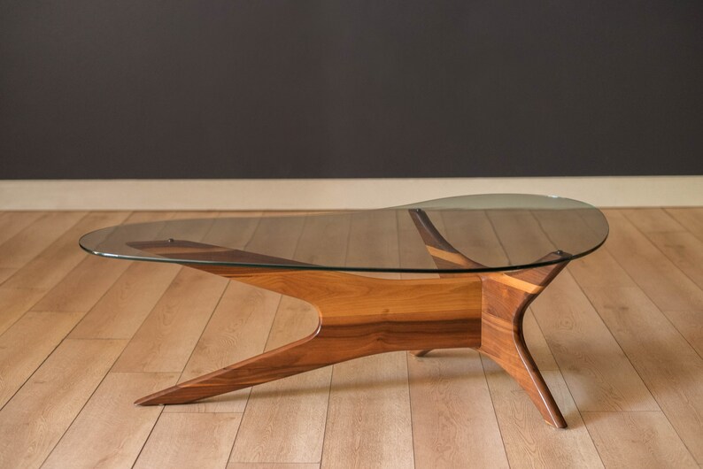 Mid Century Modern Solid Walnut and Glass Jacks Coffee Table by Adrian Pearsall reserved image 1