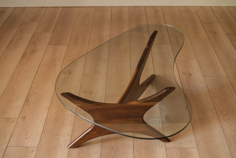 Mid Century Modern Solid Walnut and Glass Jacks Coffee Table by Adrian Pearsall reserved image 5