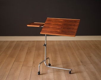 HMN Danish Modern Rosewood and Chrome Adjustable Reading Tray Table Stand