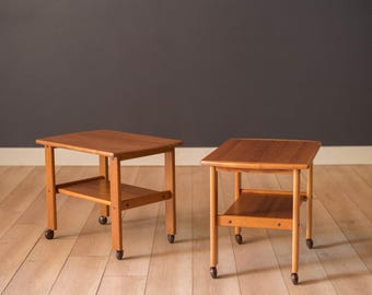 Danish Modern Pair of Two-Tier Teak Serving Cart End Tables by BRDR Furbo