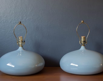 Pair of Sculptural Mid-Century Modern Round Gray Ceramic Table Lamps