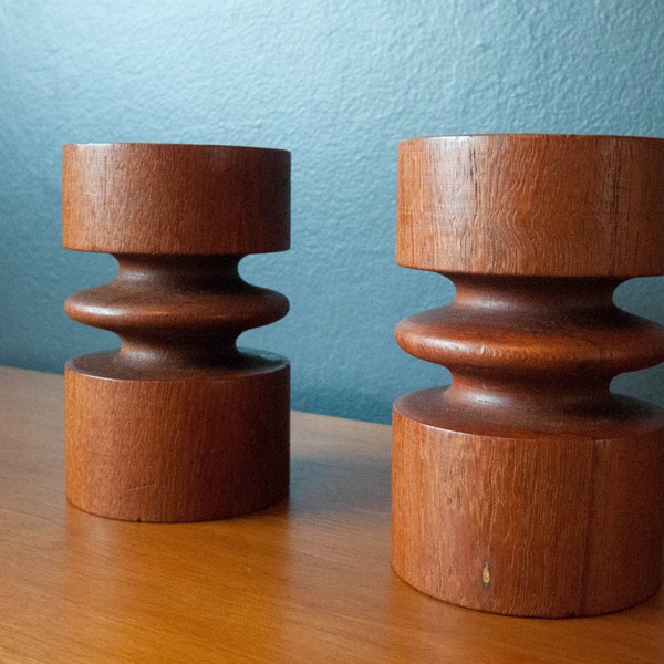 Mid Century Teak Candle Holders