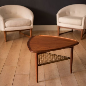 Danish Modern Teak and Cane Selig Ocassional Triangle End Table by Poul Jensen