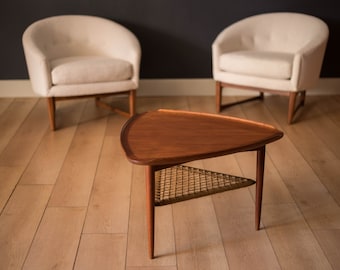 Danish Modern Teak and Cane Selig Ocassional Triangle End Table by Poul Jensen