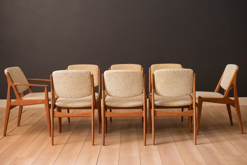 Vintage Set of Eight Danish Ella Teak Tilt Back Dining Chairs by Arne Vodder reserved image 2
