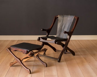 Sculptural Cocobolo Rosewood Leather Lounge Chair and Ottoman by Don Shoemaker
