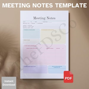 Professional Meeting Notes Template | Work Meeting Minutes Planner (Instant Download)