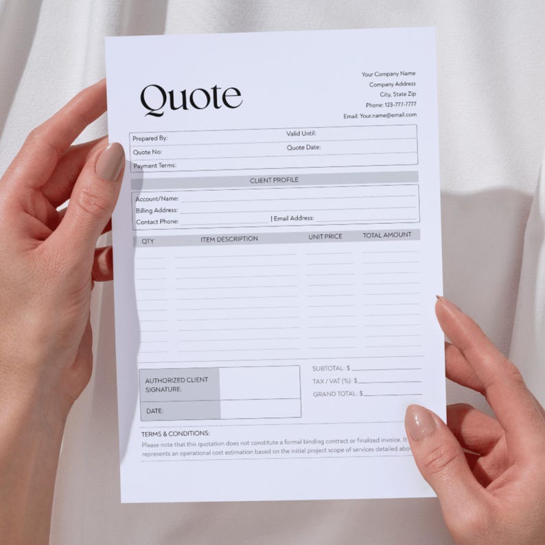 Editable Quote Template | Small Business Estimate, Contractor Billing ...