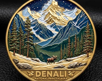 Denali National Park Commemorative Coin – Alaska Moose Landscape Souvenir