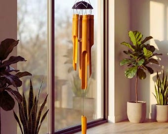 Campana de viento de bambú hecha a mano para exteriores, decoración de jardín de bambú natural, campanilla de viento para patio y balcón, regalo relajante estilo zen.