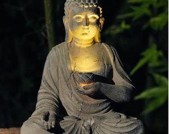 Solar Buddha Statue Garden Decor, Buddha Garden Light, Zen Outdoor Sculpture, Meditation Patio Ornament, Japanese Buddha