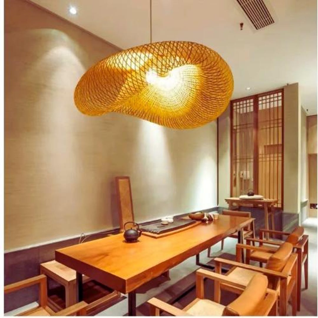 Bamboo Pendant Light Woven Chandelier Handmade Boho Ceiling Lamp ...