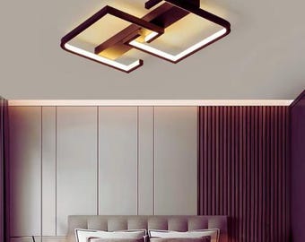 Modern Nordic Black LED Ceiling Light, Dimmable Geometric Fixture (Remote Control)