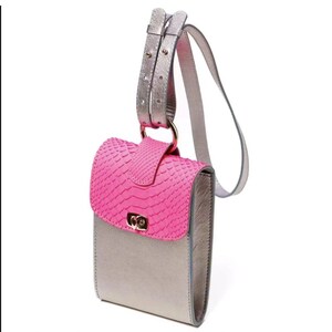 Bolso bandolera de piel de pitón, mini bolso de piel hecho a mano, bolso de diseño para mujer, piel italiana, hecho a medida. imagen 9
