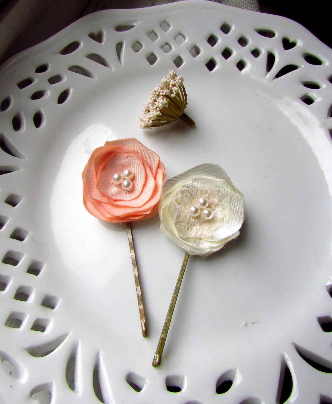 Silk Flower Hair Pins Wedding Floral hairpiece Bridesmaid Etsy