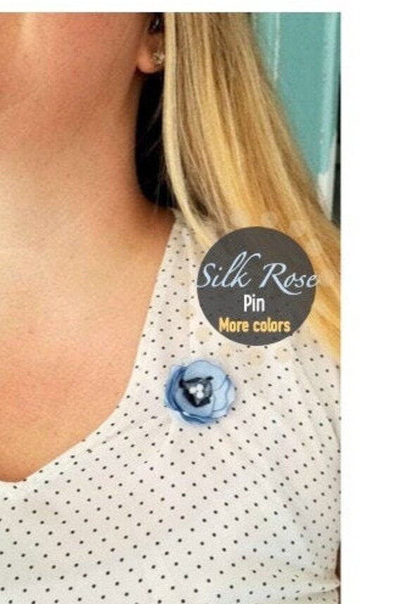 1 Women/'s Ladies Silk Fabric BOW PIN BROOCH Blue /& White Checks Handmade