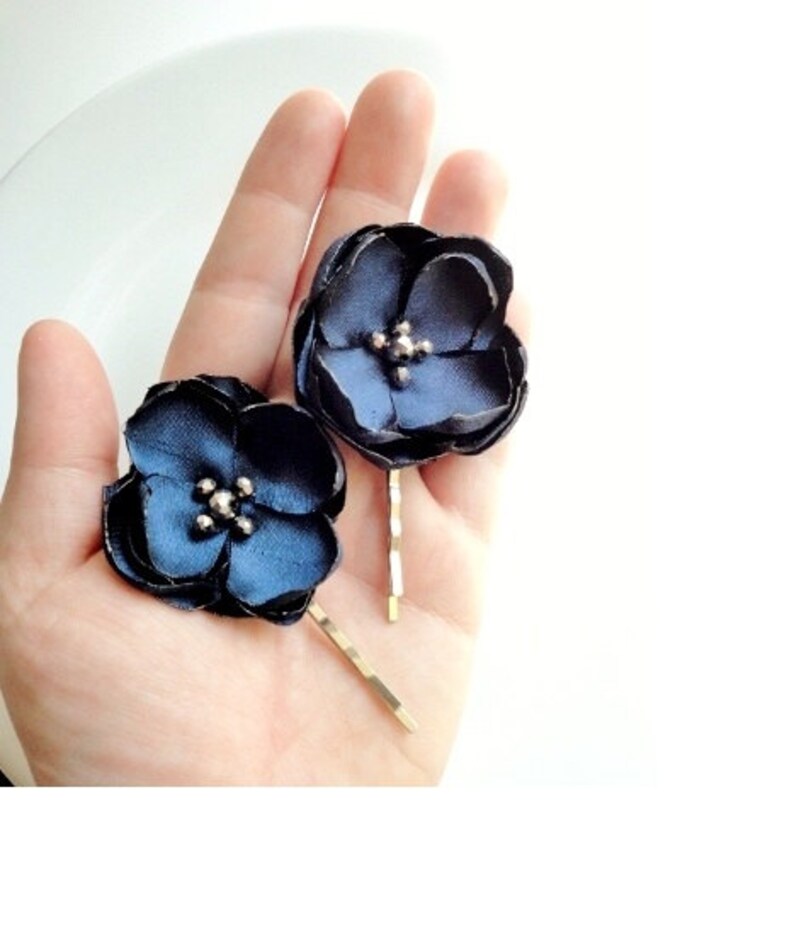 Navy Blue Flower Hair Accessories Silk Floral Hairpiece for Etsy