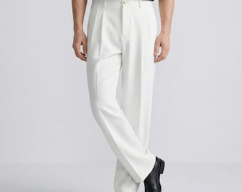 Geplooide herenbroek met rechte pijpen | Lichtgewicht nette casual formele broek