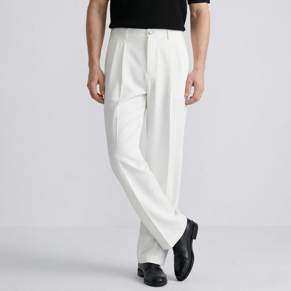 Men's Straight Leg Pleated Trousers | Lightweight Smart Casual Formal Pants