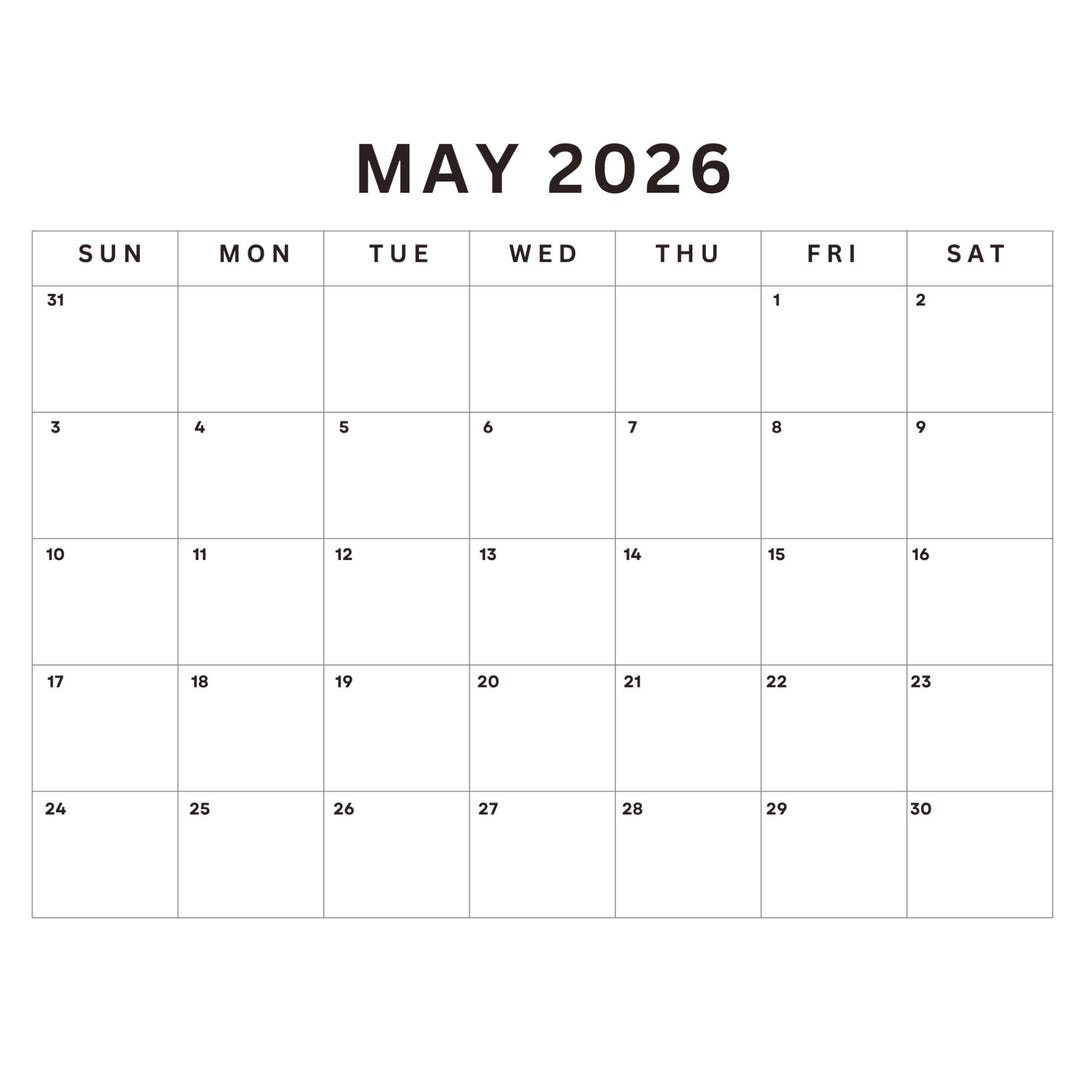 Calendario imprimible de mayo de 2026, PDF minimalista, inicio domingo ...