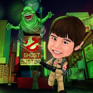 Customize Ghostbusters Digital Caricature for kids with full background birthday gift / Custom Digital birthday invitations