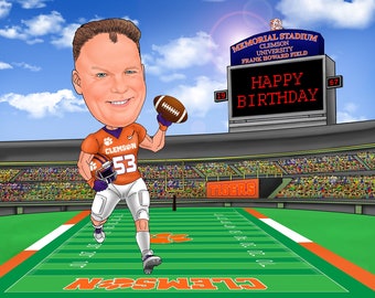 Caricature america football cartoon portrait for birthday gift