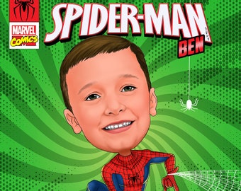 Spiderman custom Caricatures for kids with full background birthday gift