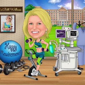 Customized  Woman retirement caricature gift / digital farewell caricature