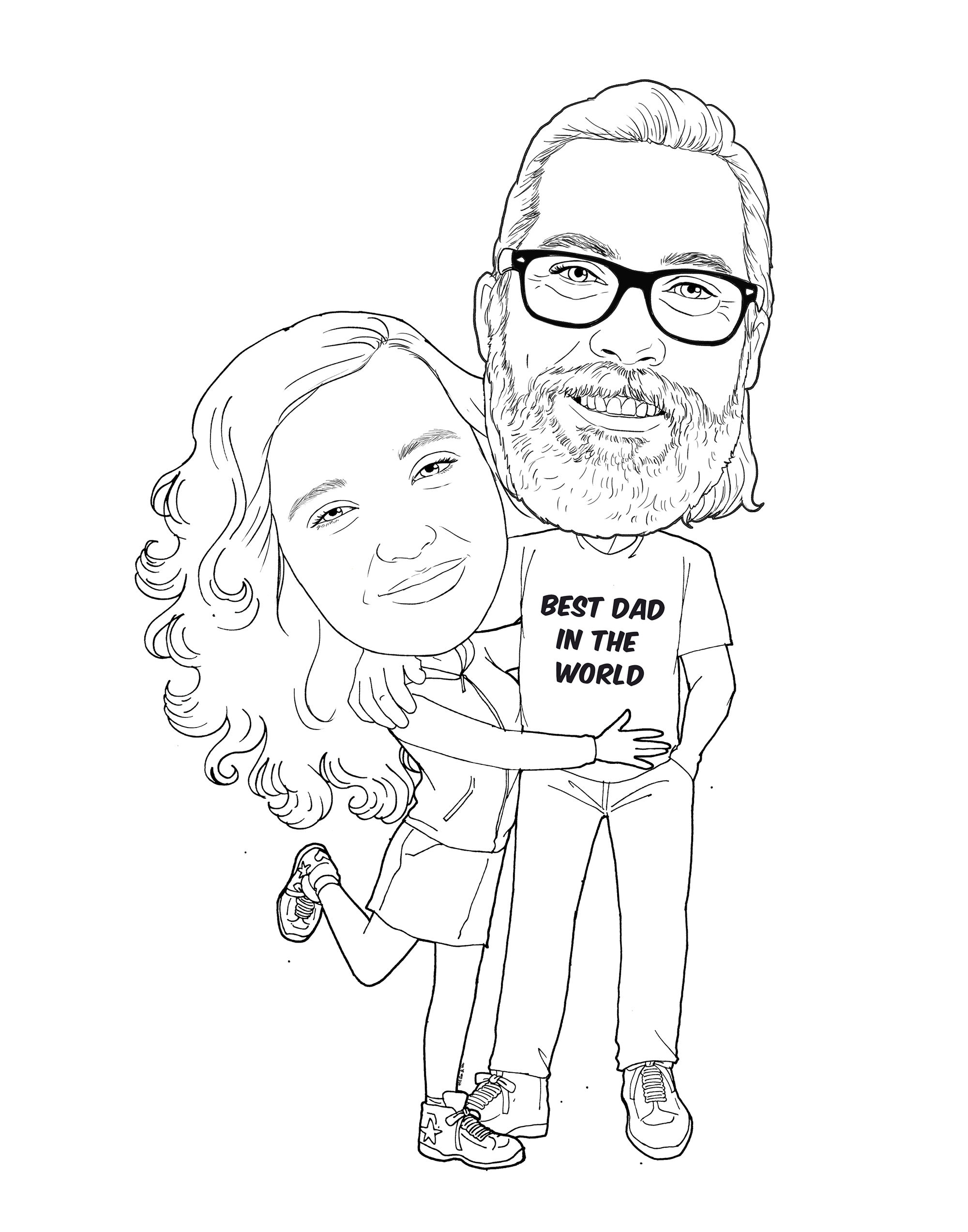 The Best Dad in the World Black and white Coloring caricature for Daddy's Birthday