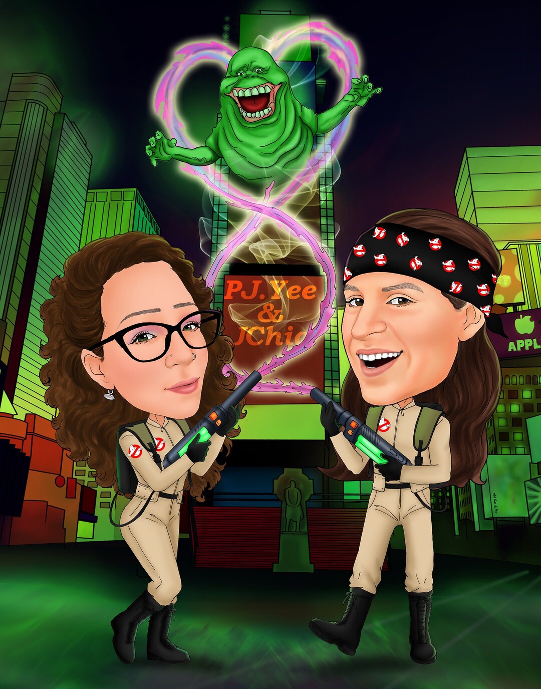 Personalized Ghostbusters Digital Caricature Couple Valentine's Gift