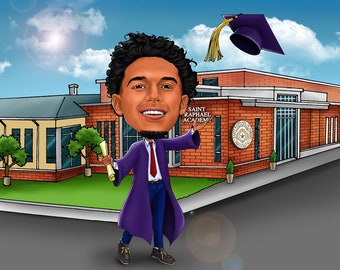 Electronic Gift for son's graduation / digital caricature graduation gift for son / university background