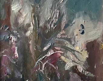 Original oljemålning, socialistisk realism, impressionism, vintage sovjetisk, ukrainsk konst, landskap, vinter, konstnären Repka S. N.