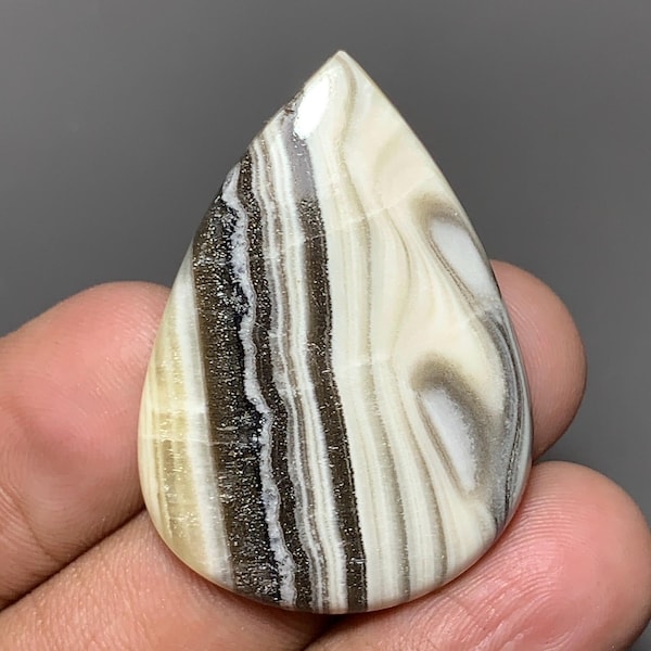 Natural 50 ct Zebra Calcite Pear Cabochon 40x28x6 mm For Wire Wrapping.