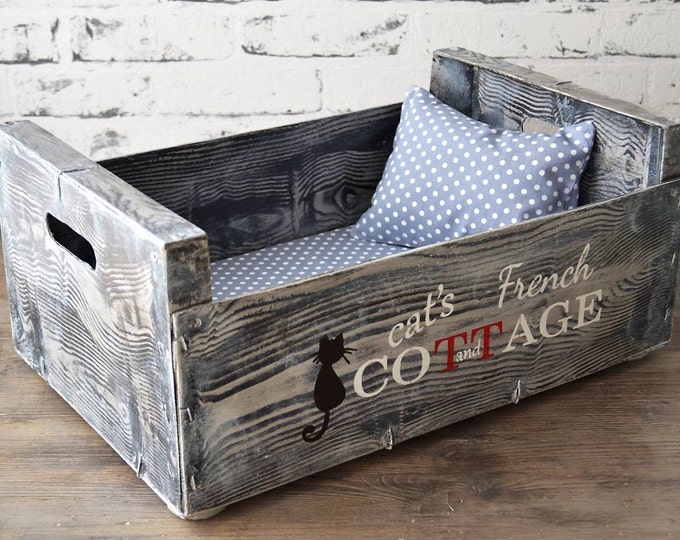 Cat Bed Handmade Recycled Wooden Crate Old Wood Polka Dots Grey Etsy