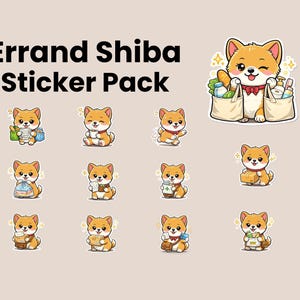 Errand Shiba-klistermärken, kawaii-planerare för hundar, PNG-bilder, digital nedladdning