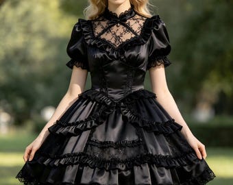 Women's Sissy Ruffles Satin Maid Dress Party Club Role Playing Costume