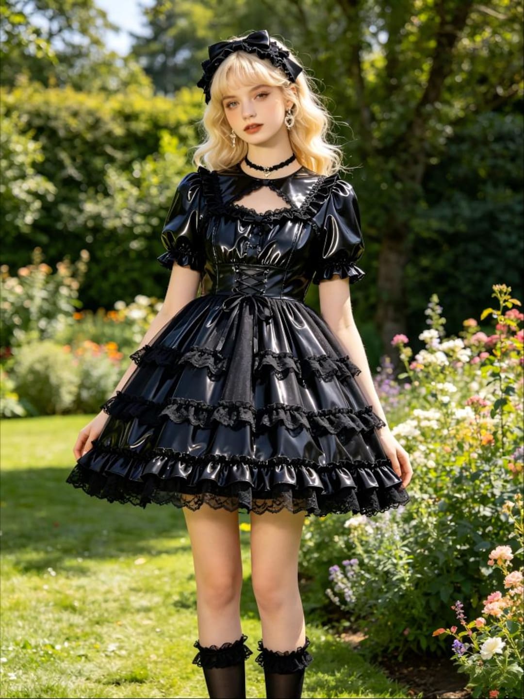 Pvc Ruffle Suit PVC Halloween French Cosplay Party Ruffled Puff Sleeve Wetlook Gothic ...
