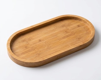Bandeja ovalada de bambú / Organizador de baño minimalista / Bandeja de tocador Japandi