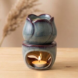 Ceramiczny kominek do olejku tulipanowego | Podgrzewacz do wosku Wabi-Sabi, wystrój Japandi